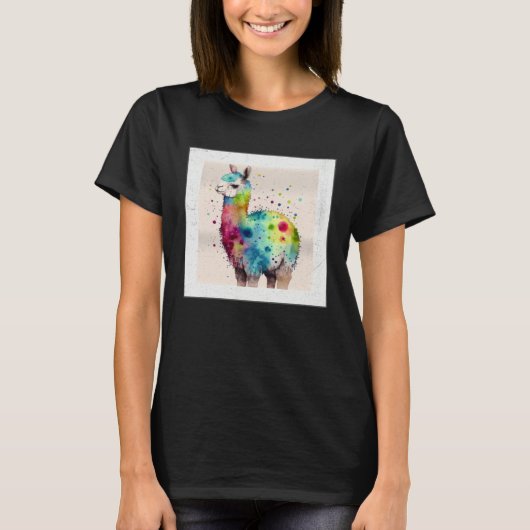 T-shirt Cute Rainbow Llama Paint Splatter Illustration Col (Devant)