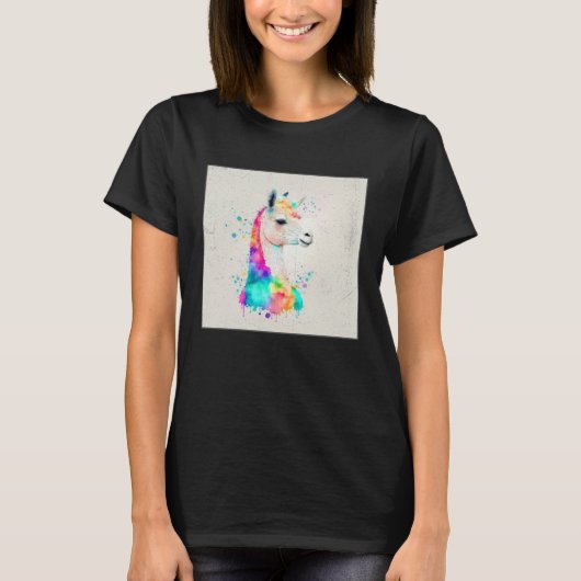 T-shirt Cute Rainbow Llama Paint Splatter Illustration Col (Devant)
