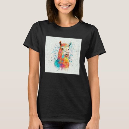 T-shirt Cute Rainbow Llama Paint Splatter Illustration Col (Devant)