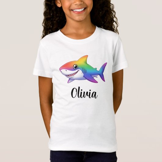 T-Shirt Cute Rainbow Shark Cartoon (Devant)