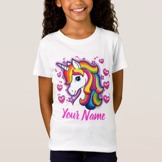 T-Shirt Cute Rainbow Unicorn Horse avec étoiles Coeurs (Devant)