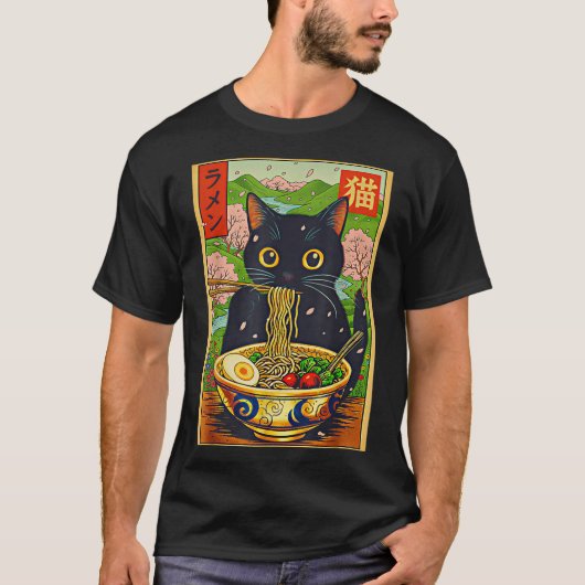 T-shirt Cute Ramen Cat Nature Flowers Noodle Anime  (Devant)