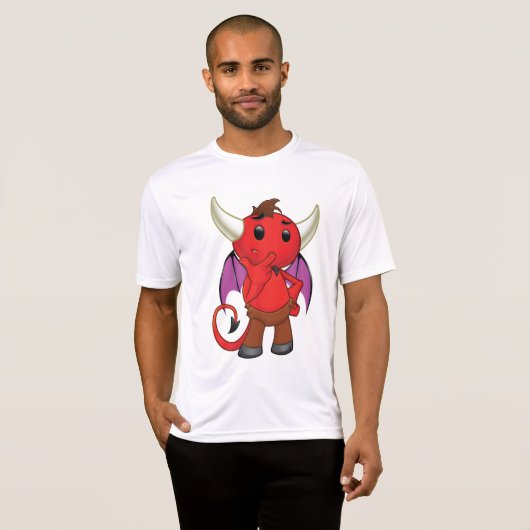 T-shirt Cute Red Devil Character Thinking Mischievous (Devant entier)