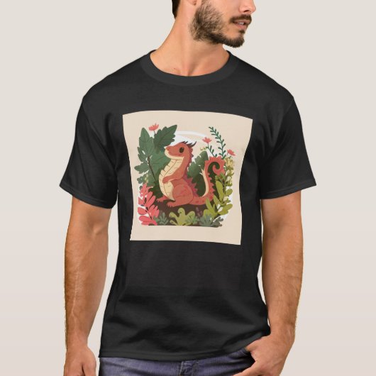 T-shirt Cute Red Dragon in a garden forest (Devant)