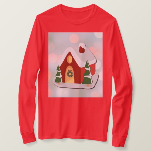 T-shirt Cute Red Gingerbread House Christmas Holiday (Design devant)