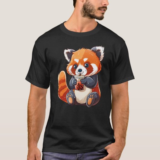 T-shirt Cute Red Panda Bubble Tea Boba Tea Lover (Devant)
