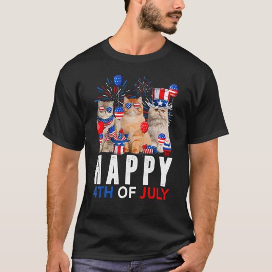 T-shirt Cute Red White Blue Persian Cat Patriotic Happy 4t (Devant)