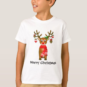 T-shirt Cute Reindeer Avec Ornements De Noël Avec Texte