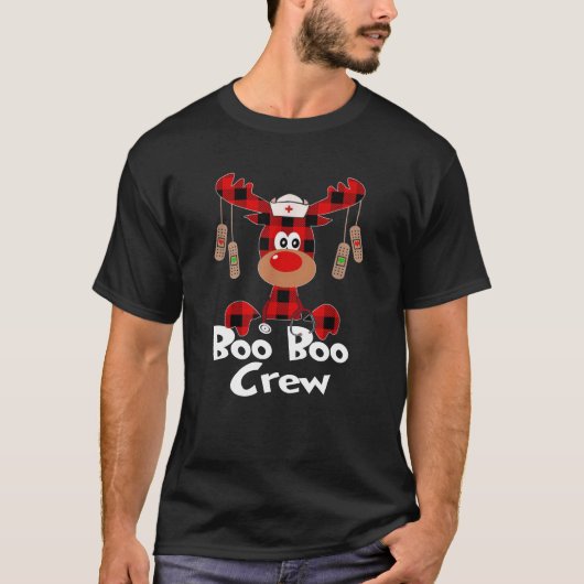 T-shirt Cute Reindeer Buffalo Plaid Boo Boo Infirmière d'é (Devant)