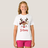 T-shirt Cute Reindeer Plaid Nom De La Bow En Noël Rouge (Devant entier)
