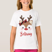 T-shirt Cute Reindeer Plaid Nom De La Bow En Noël Rouge (Devant)