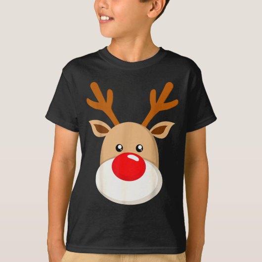 T-shirt Cute Reindeer Rudolph Red Nose Christmas Antlers (Devant)