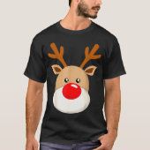 T-shirt Cute Reindeer Rudolph Red Nose Christmas Antlers (Devant)