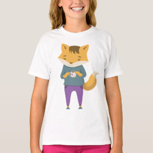 T-shirt Cute renard avec tasse de thé
