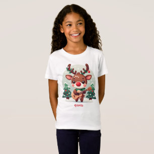 T-Shirt Cute renne Whimsical avec guitare