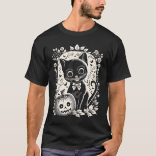 T-shirt Cute Retro Halloween Chat et Citrouille Jack o' la
