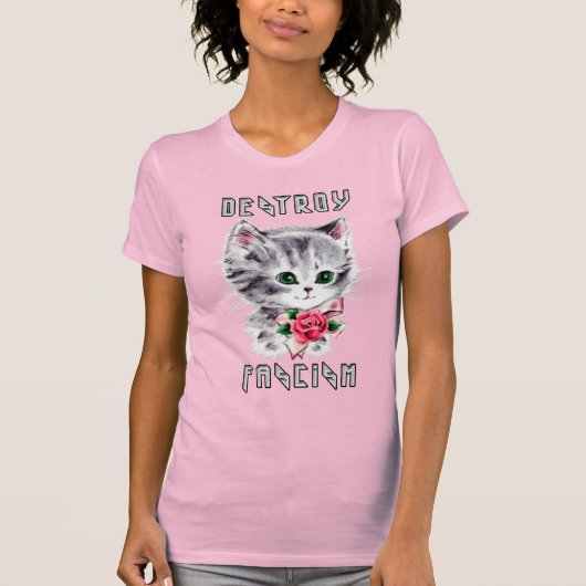 T-shirt Cute Retro Kitten - Détruire le fascisme (Devant)