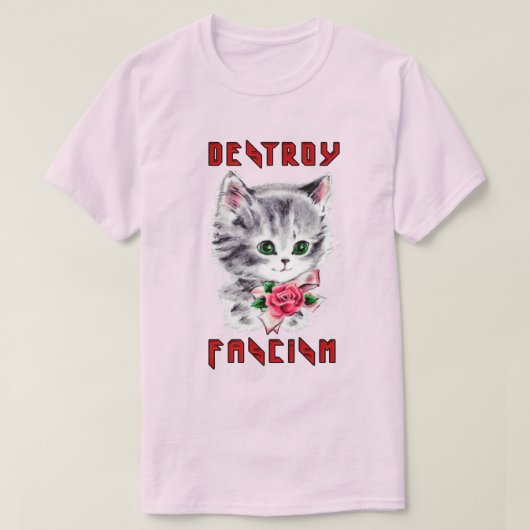 T-shirt Cute Retro Kitten - Détruire le fascisme (Design devant)