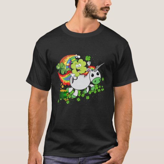 T-shirt Cute Riding Unicorn Funny St Patrick Day (Devant)