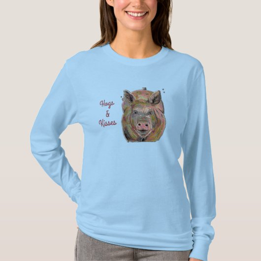 T-shirt Cute rose Chien et Baisers Dessin Pastel (Devant)