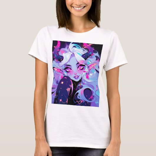 T-shirt Cute rose, noir et blanc Koakuma Little Devil (Devant)