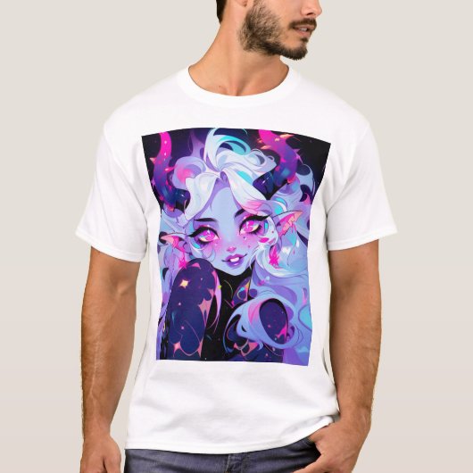 T-shirt Cute rose, noir et blanc Koakuma Little Devil (Devant)