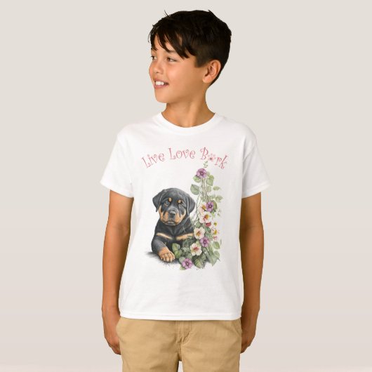 T-shirt Cute Rottweiler Chien Floral (Devant entier)
