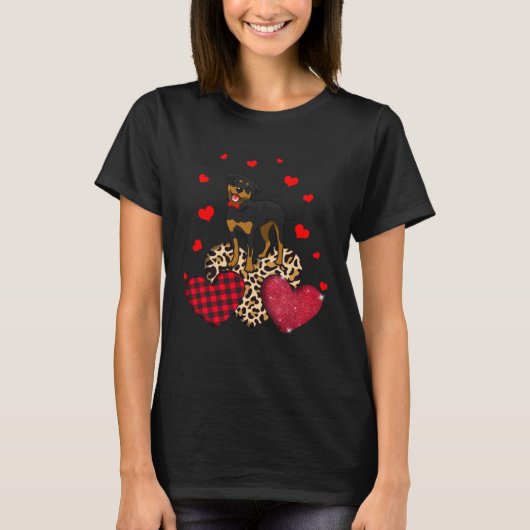 T-shirt Cute Rottweiler With Leopard Red Plaid Heart Idea (Devant)