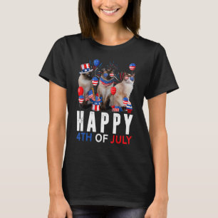 T-shirt Cute Rouge Blanc Bleu Siamais Chat Patriotique Joy