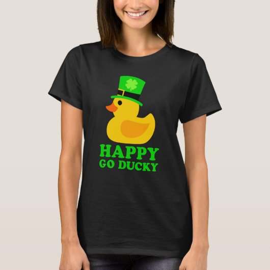 T-shirt Cute Rubber Duck Lucky Four Leaf C Leprechaun Hat (Devant)