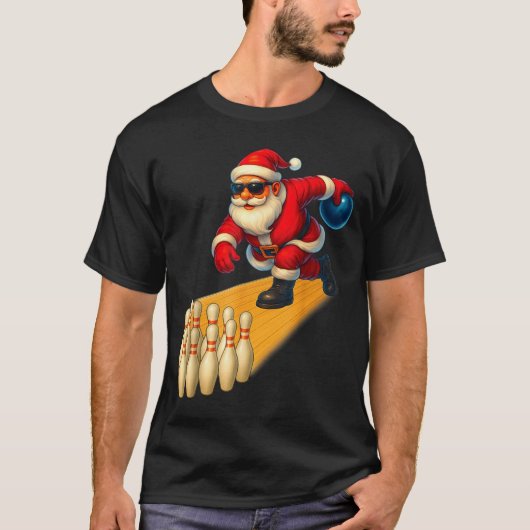 T-shirt Cute Santa Playing Bowling Ball And Ns Bowler Chri (Devant)