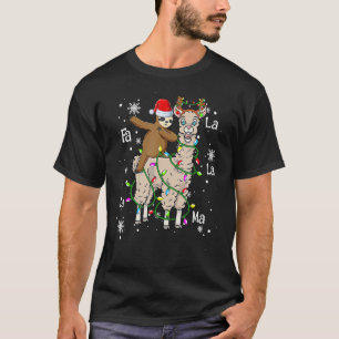 T-shirt Cute Santa Sloth Riding Llama Christmas Lights Paj