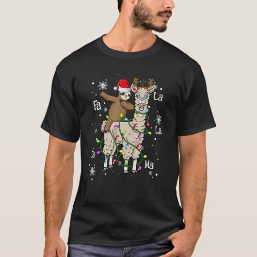 T-shirt Cute Santa Sloth Riding Llama Christmas Lights Paj (Devant)
