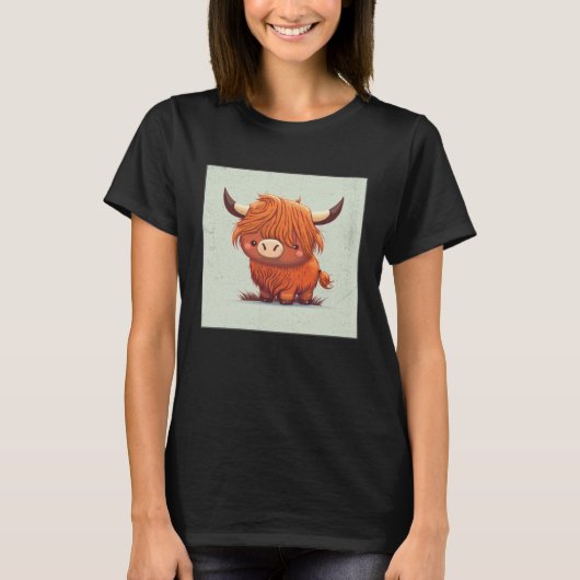 T-shirt Cute Scottish Highland Cow Illustration Little Hor (Devant)