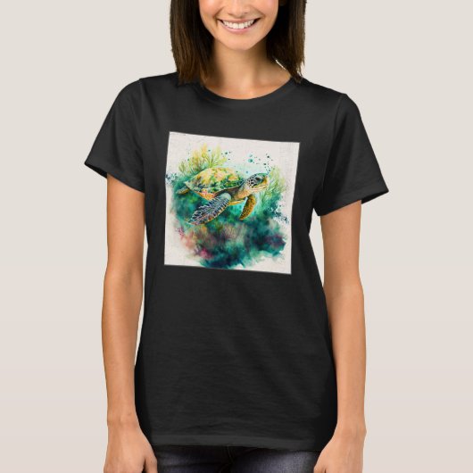 T-shirt Cute Sea Turtle Paint Splatter Illustration Colorf (Devant)