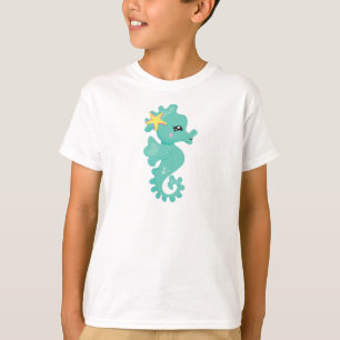 T-shirt Cute Seahorse, Green Seahorse, Starfish, Coeurs