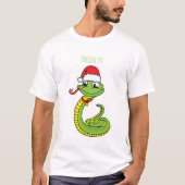 T-shirt Cute serpent vert avec chapeau santa dessin animé (Devant)