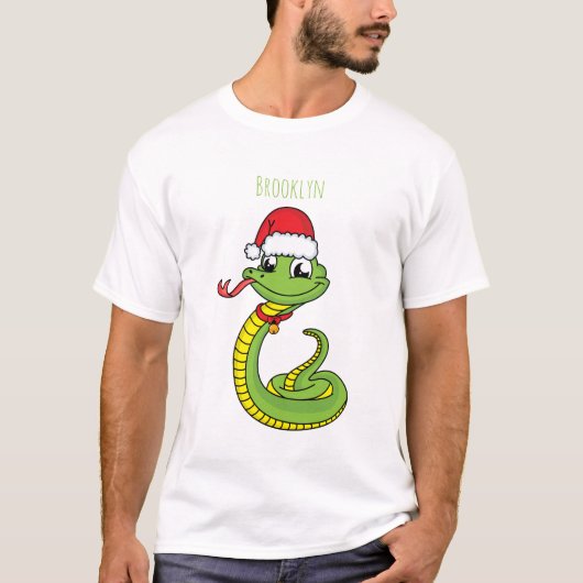 T-shirt Cute serpent vert avec chapeau santa dessin animé (Devant)