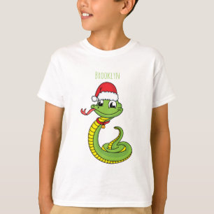 T-shirt Cute serpent vert avec chapeau santa dessin animé