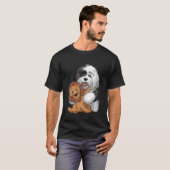 T-shirt Cute Sheepdog Holding Teddy Bear with Hearts (Devant entier)