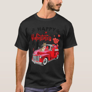 T-shirt Cute Sheltie Chien Red Truck Joyeux Saint Valentin