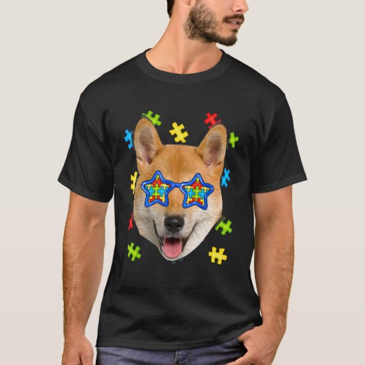 T-shirt Cute Shiba Inu Autism Puzzle Lunettes de soleil Ch (Devant)