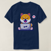 T-shirt Cute Shiba Inu Chien Travaillant Sur Un Portable C (Design devant)