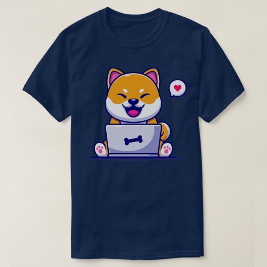 T-shirt Cute Shiba Inu Chien Travaillant Sur Un Portable C (Design devant)