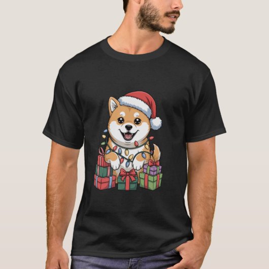 T-shirt Cute Shiba Inu Santa Hat Christmas Xmas Dog Lovers (Devant)