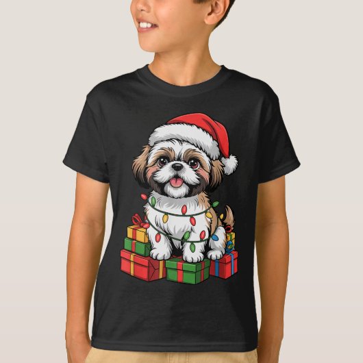 T-shirt Cute Shih Tzu Santa Hat Christmas Xmas Dog Lovers (Devant)