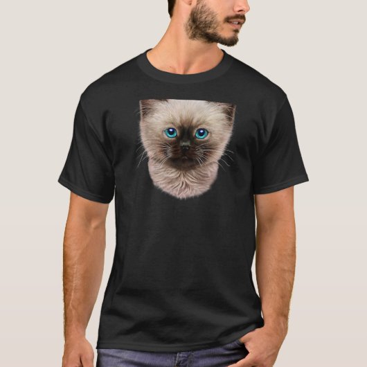 T-shirt Cute Siamese Kitten, Fluffy Chat Face (Devant)