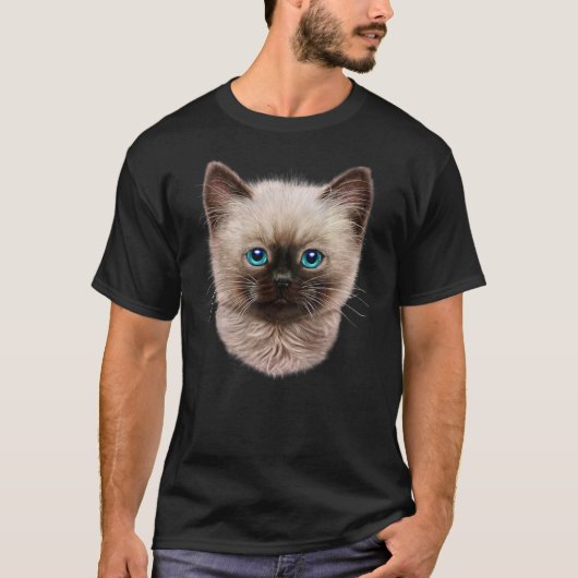 T-shirt Cute Siamese Kitten, Fluffy Chat Face (Devant)