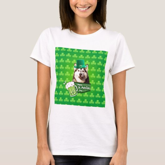 T-shirt Cute Siberian Husky Chien Casquette St. Patrick's  (Devant)