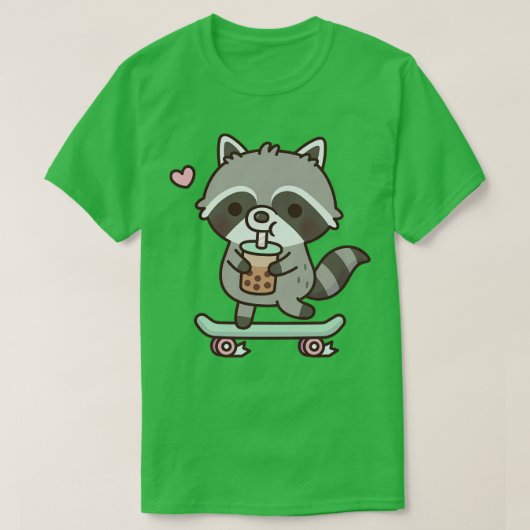 T-shirt Cute Skateboard Raccoon Boire Boba Tea (Design devant)